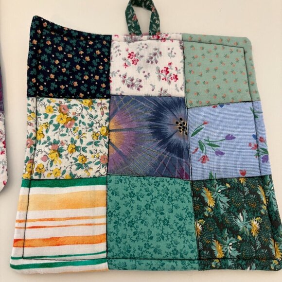 Quilted Pot Holders Handmade Matching x2 Colourful - Picture 3 of 7
